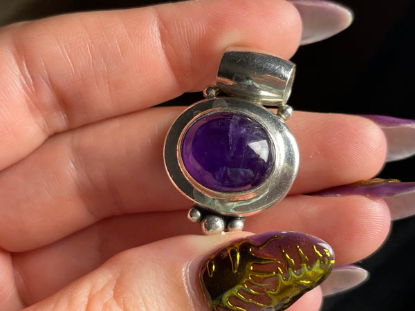 sterling silver chunky heavy amethyst pendant
