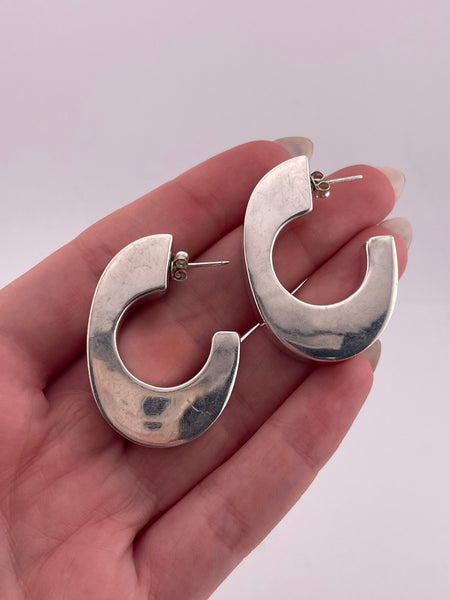 sterling silver chunky stoneless C shaped hoop post earrings
