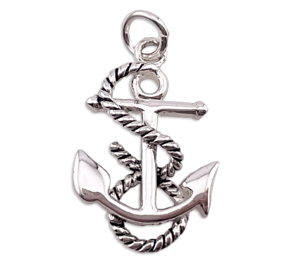 sterling silver rhodium plated anchor rope pendant