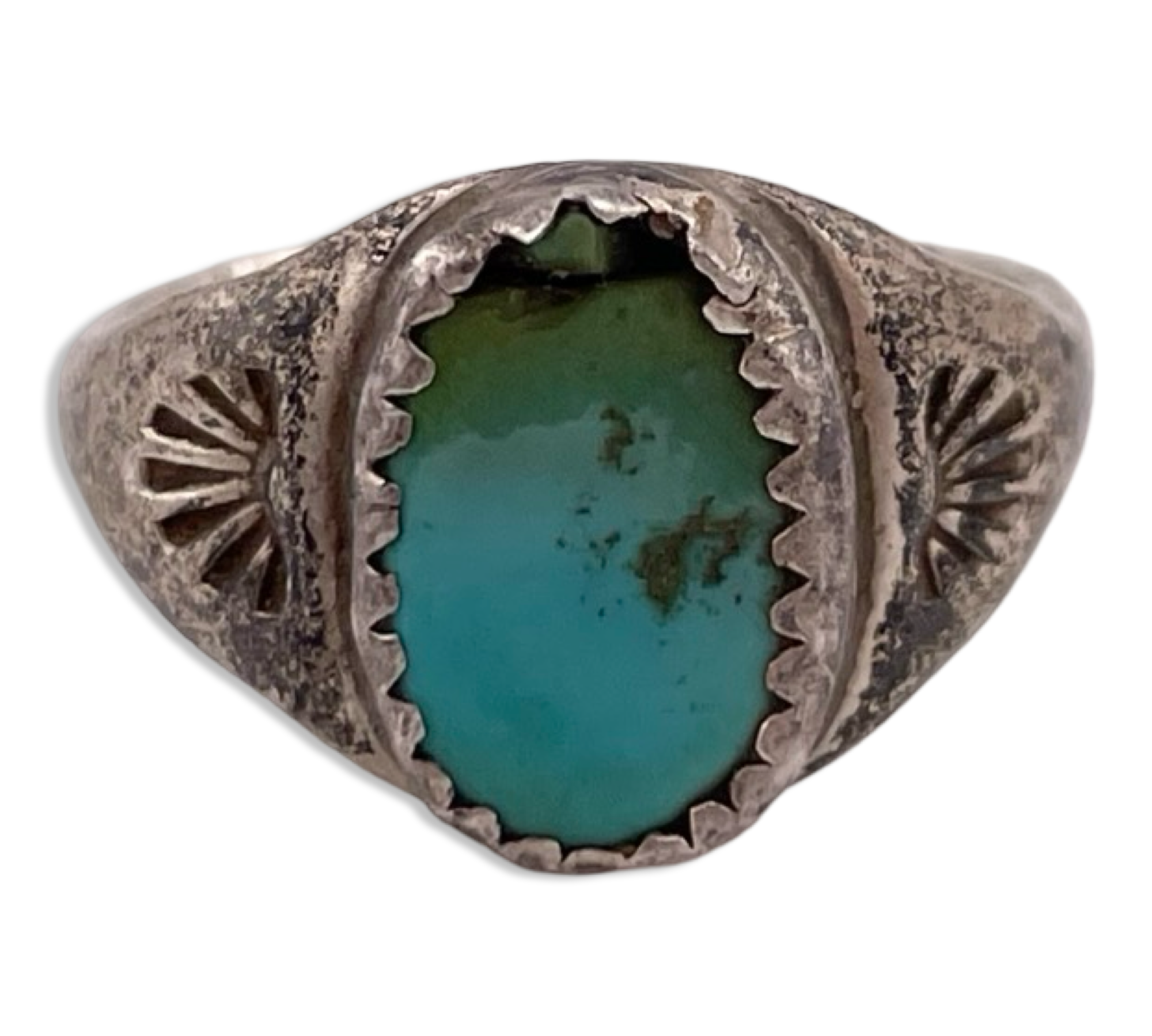 size 8.25 sterling silver turquoise stamped ring ***AS IS***