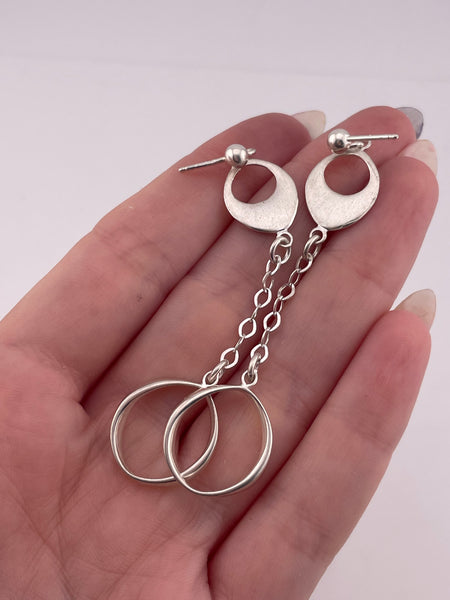 sterling silver 2-7/8" chain matte finish post dangle earrings