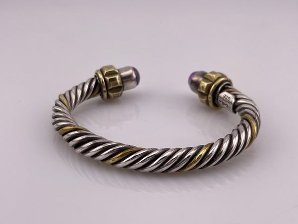 sterling silver & brass heavy cable twist amethyst cuff bracelet