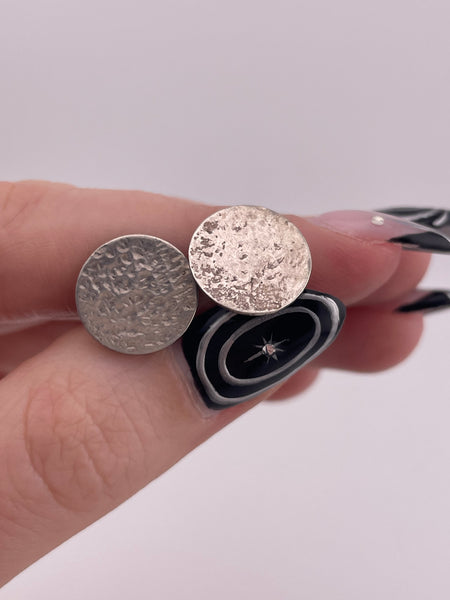 sterling silver hammered disc post earrings