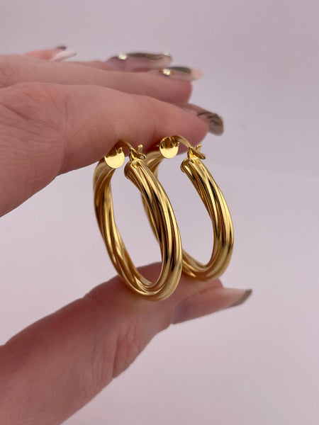 sterling silver gold plated 1-1/8" cable hoop earrings
