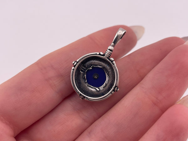 sterling silver blue plastic rhinestone pendant