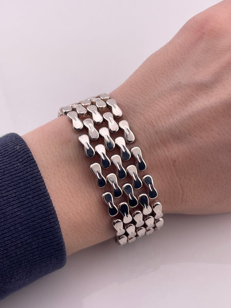 rhodium plated sterling silver Milor Italian chunky panel link bracelet