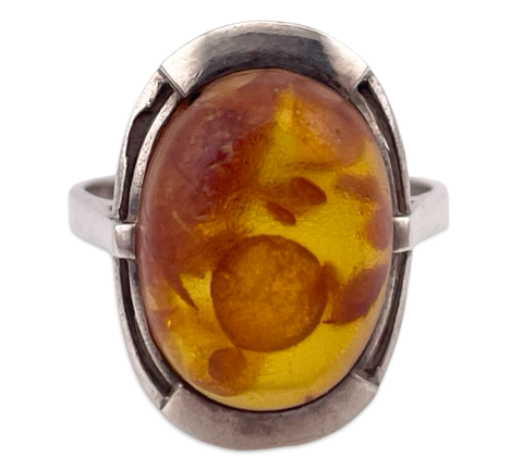 size 8.5 835 silver amber ring ***AS IS***