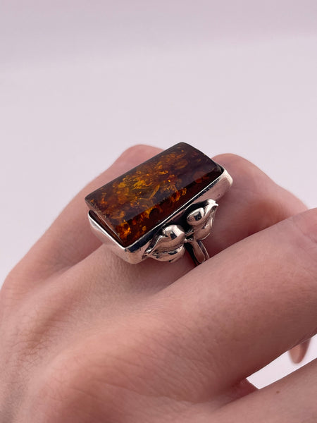 size 6.5 sterling silver amber rectangle ring **AS IS**