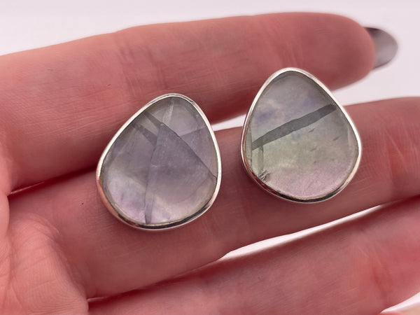 sterling silver rainbow fluorite post earrings