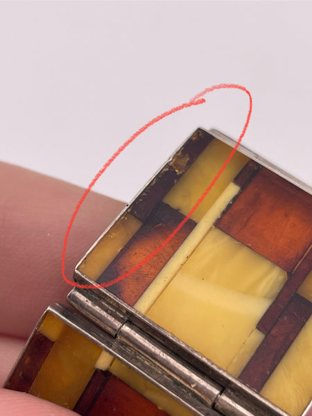 sterling silver amber inlay panel link bracelet **AS IS**