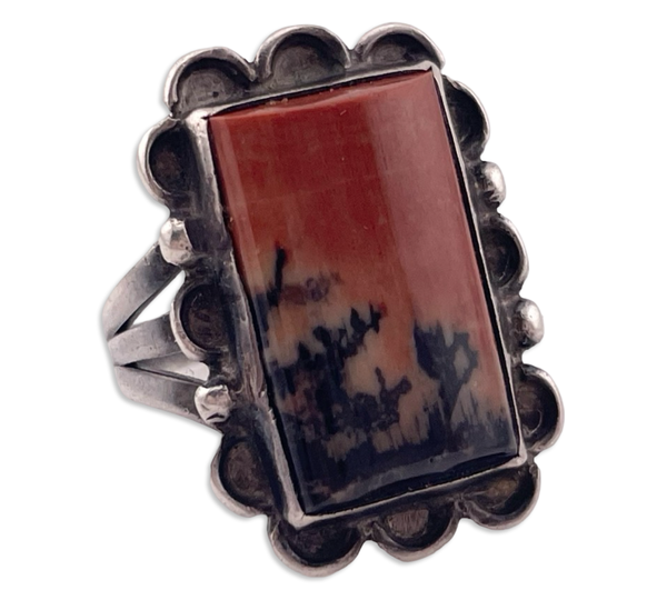 size 7.5 sterling silver rectangle petrified wood ring