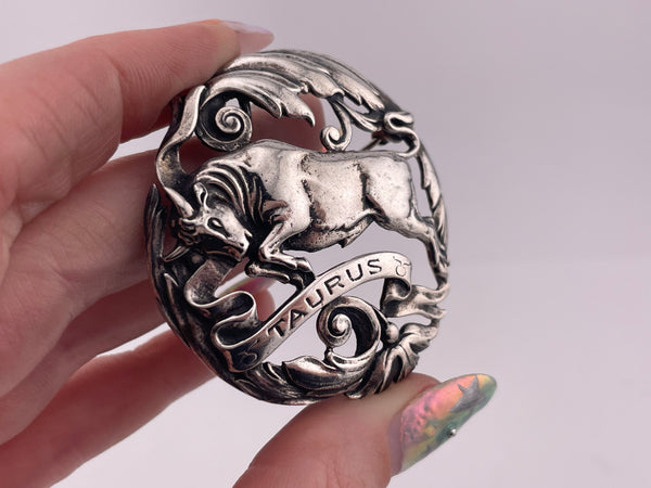 sterling silver Peruzzi Taurus the Bull zodiac pendant  brooch pin