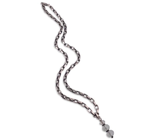 sterling silver 16-1/2" square edge oval chain link faceted quartz necklace