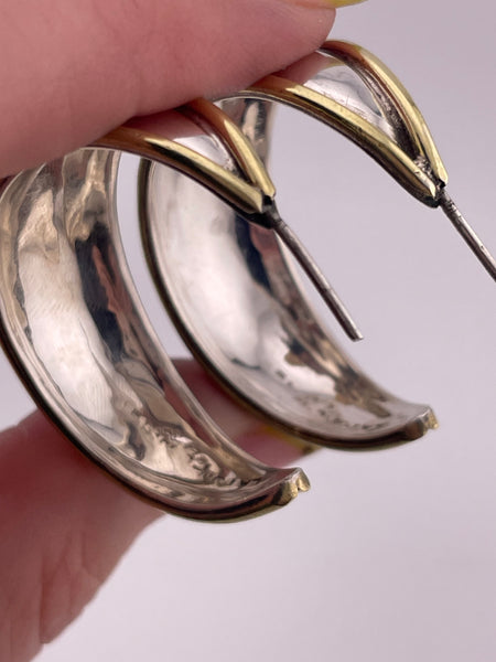 sterling silver & brass Mexican tapered hoop post earrings