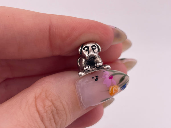 sterling silver dog with bone bracelet bead charm pendant