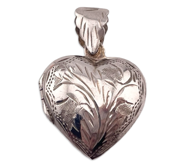sterling silver etched heart locket pendant