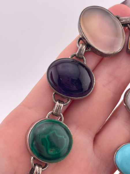 sterling silver 7-1/2" to 9" chunky multi-stone link bracelet