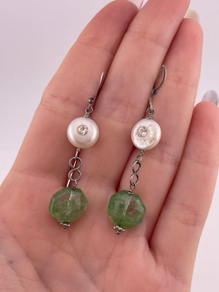 sterling silver pearl, rhinestone, & gemstone dangle earrings