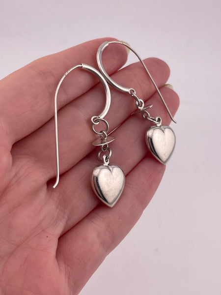 sterling silver stoneless threader puffy heart dangle earrings