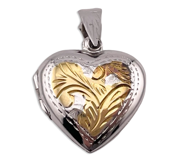 sterling silver gold wash etched heart shape locket pendant