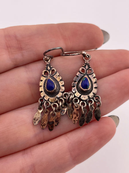 sterling silver azurite dangle earrings