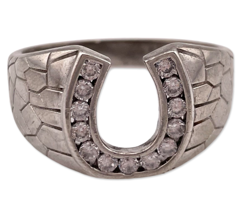 size 12.25 sterling silver rhinestone horseshoe ring