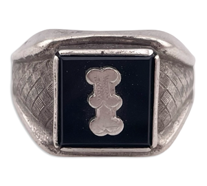size 11.5 sterling silver onyx 'I' initial ring