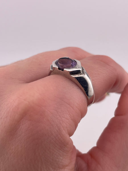 size 9.5 sterling silver faceted amethyst beveled band ring