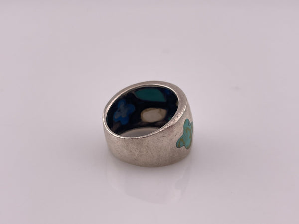 size 6 sterling silver faux stone wide band ring ***AS IS***