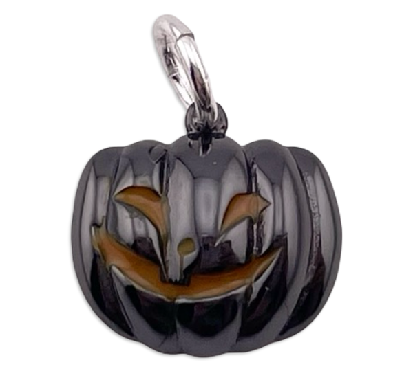 sterling silver small gun metal plated jack-o-lantern pumpkin pendant