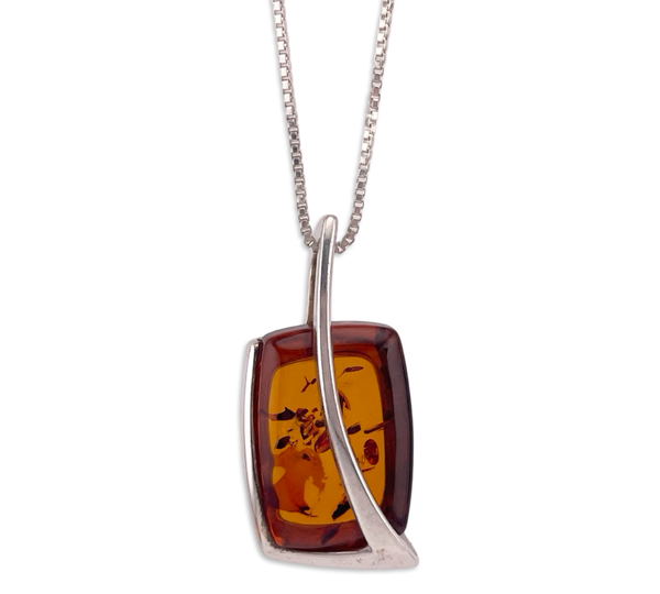 sterling silver amber pendant necklace