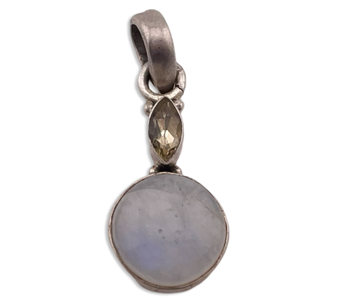 sterling silver round rainbow moonstone faceted citrine pendant