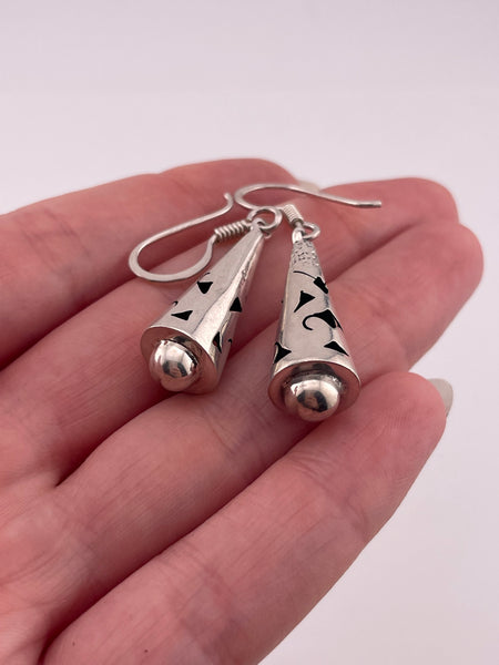 sterling silver Mexican cut-out cone dangle earrings