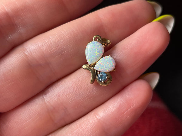 sterling silver gold plated faux opal faceted blue quartz pendant