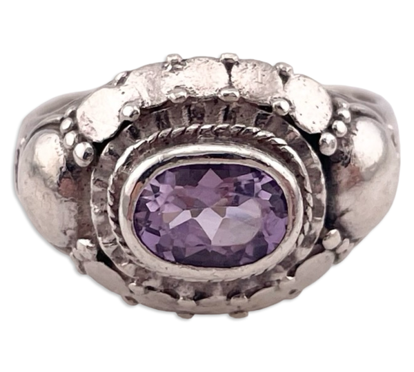 size 7.5 sterling silver very worn faceted amethyst ring