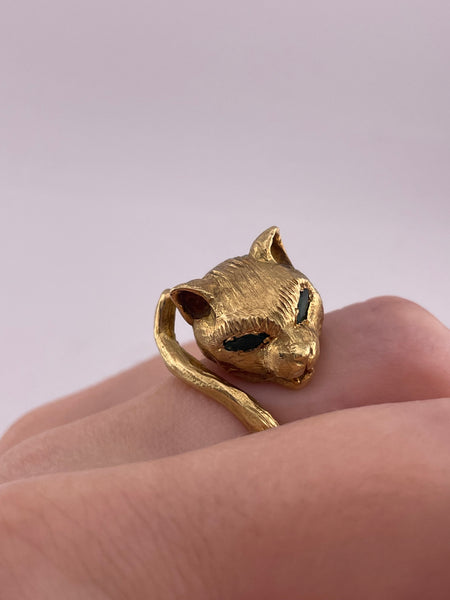 size 6.75 18k gold vintage P. Cordier emerald cat panther ring