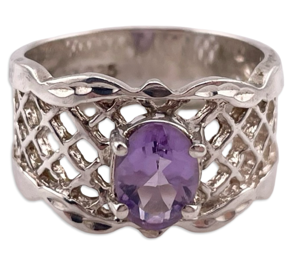 size 8 sterling silver faceted amethyst net design ring