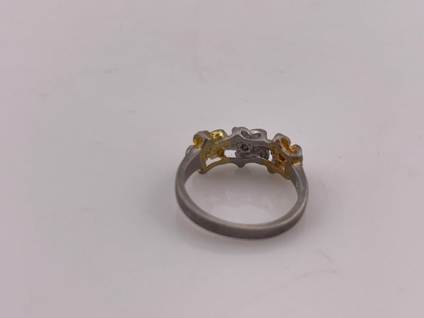 size 5 sterling silver & gold plated rhinestone flower matte finish ring