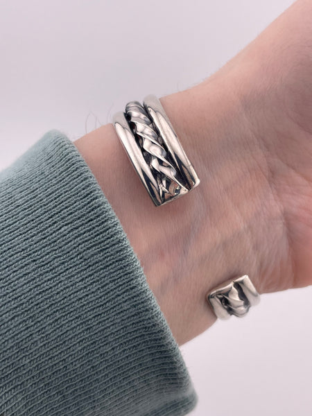 sterling silver signed JNP heavy stoneless twist wire cuff bracelet