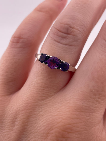 size 6.75 sterling silver triple faceted amethyst ring