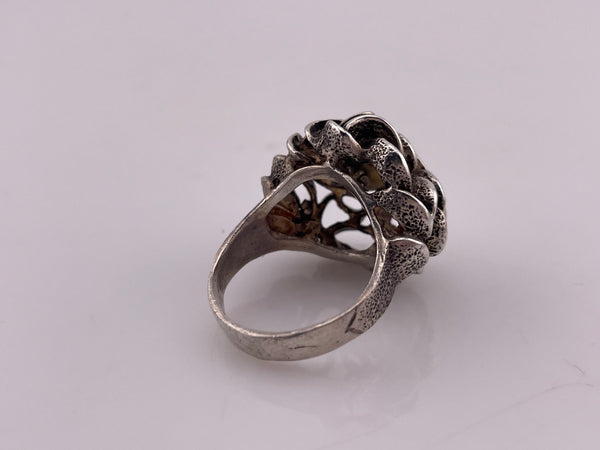 size 7.75 sterling silver brutalist abstract pearl ring