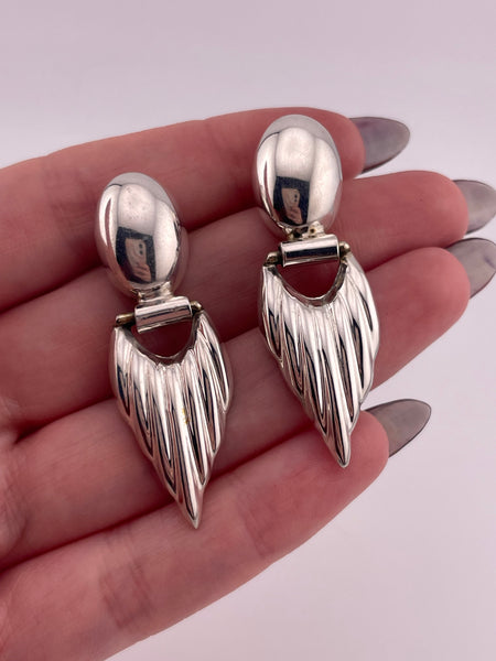 sterling silver Mexican stoneless textured door-knocker post earrings