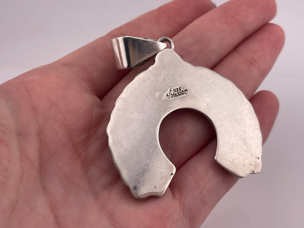 sterling silver Mexican block turquoise naja pendant