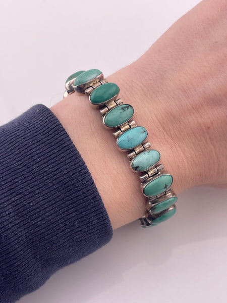 sterling silver 8" stabilized turquoise link bracelet ***AS IS***