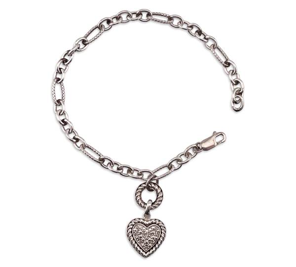 sterling silver designer Clover diamond heart chain link bracelet