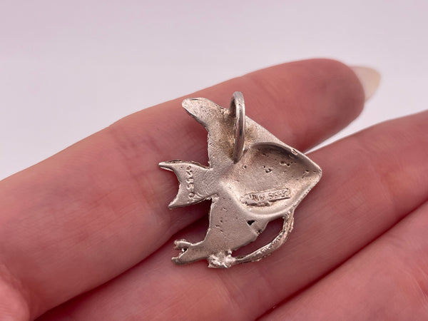 sterling silver etched fish pendant