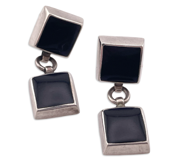 sterling silver black resin post dangle post earrings