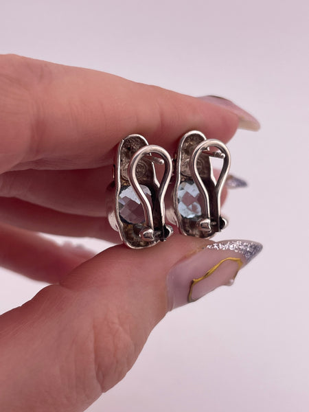 sterling silver & 14k gold faceted blue topaz omega back post earrings