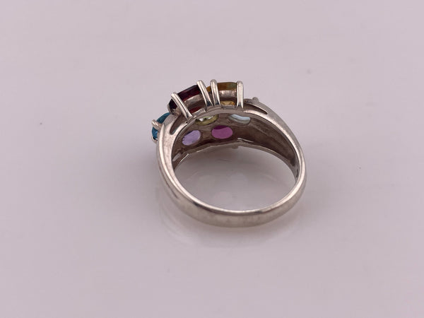 size 7.25 sterling silver faceted colorful multi-gemstone ring