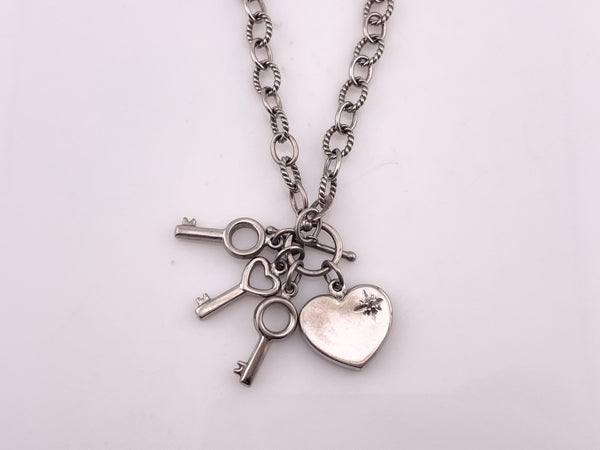 sterling silver heart key charm toggle clasp chain link necklace